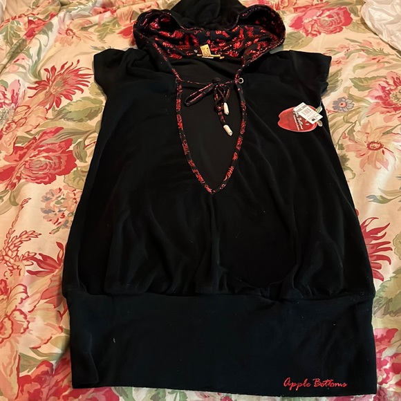 Vtg Y2k APPLE BOTTOM Size Small Hoodie Logo SPELL-OUT BUMM TerryCloth Tie NEW - Picture 5 of 16